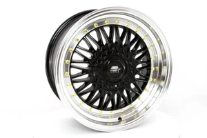 (1) 17x8.5 +30 MST MT13 5x112,5x114.3 Black w/Machined Lip Gold Rivets Wheel - Picture 1 of 3