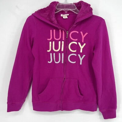 Juicy Couture Girls Purple Hoodie Faux Fur Lined Hood Size 16 Kids - Image 1 of 4
