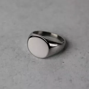 Silver Oval Signet Ring Stainless Steel Blank Pinky Ring - Picture 1 of 7