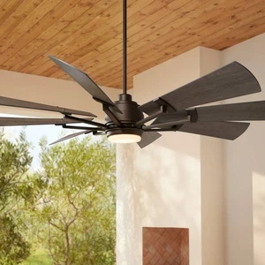72" Windmill Industrial Indoor Outdoor Ceiling Fan with LED Light Remote Bronze - Picture 1 of 9