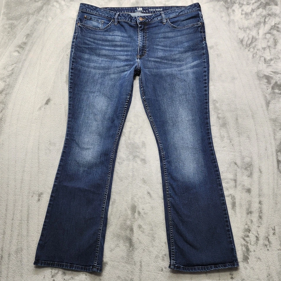 Pantalones de mezclilla Lee Riders para mujer 22 azules tiro medio corte bota elástico lavado oscuro informales Foto 1 de 4