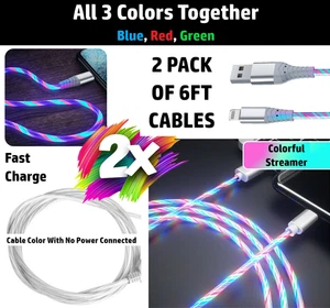2 Pack 6FT LED Fast Charge 8 Pin USB Cable Cord for Apple iPhone 8 X XR 11 12 13 - Picture 1 of 26