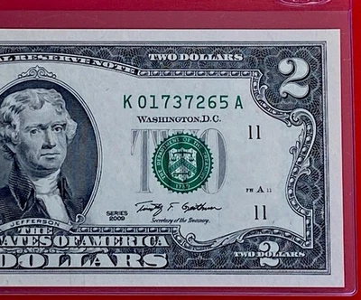 2009 $2 TWO DOLLAR BILL ( DALLAS TEXAS K ) UNCIRCULATED - Image 1 of 3