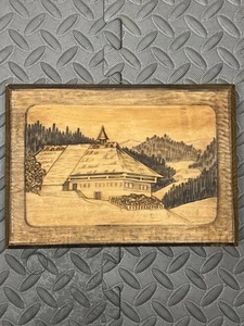 Vintage geschnitzte Holz Plakette Pyrographie gebrannt Wandbild - Bild 1 von 15