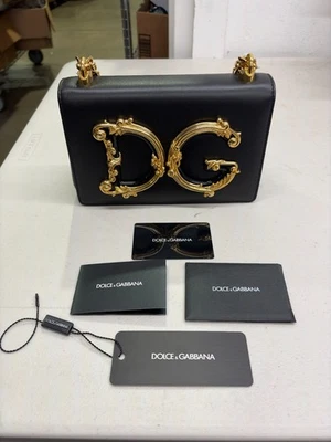 DOLCE & GABBANA Nappa Leather Baroque Crossbody Clutch Bag DG GIRLS Black Gold - Image 1 of 4