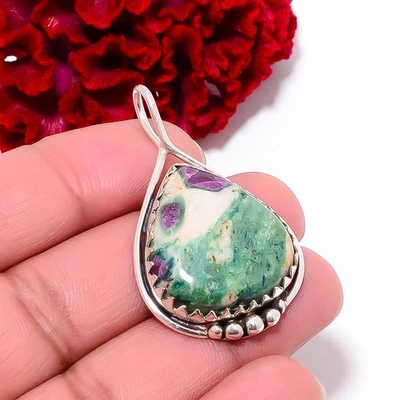 Colgante de plata de ley 925 con piedras preciosas de rubí fucsita 1,79" P9946 Foto 1 de 4