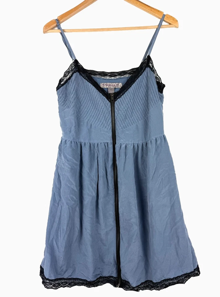 Vestido De Colección Forever 21 M Cremallera Frontal Negro Encaje Ribete Babydoll Caprichoso Gótico Grunge Y2K Foto 1 de 4