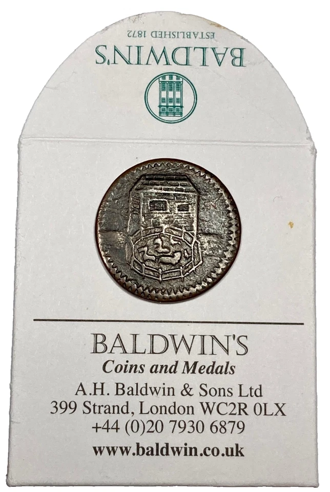 1670 Suffolk BECCLES hammered TOWN FARTHING token BARN WITH SHEEP PEN - W# 5 - Image 1 of 4