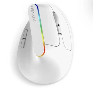 Delux M618C WirelessErgonomic Vertical RGB Mouse 1600DPI Silent 6-Button WHITE - Picture 1 of 6