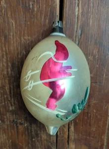 Vintage Weihnachten Träne Quecksilber Glas bemalt Skifahrer Ornament Polen 4" hoch - Bild 1 von 8