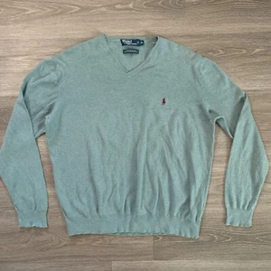 Polo Ralph Lauren Pima Cotton Sweater V Neck Mens XL Slate Blue Lightweight Knit - Picture 1 of 8