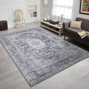 Extra Large Rugs Light Gray Distressed Allover Carpet Machine Washable Runner - Picture 1 of 32