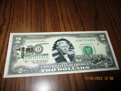 $2 2003  STATE  COMMEMORATIVE COLORIZED BILL "ALABAMA"    FEDERAL RESERVE NOTE - Image 1 of 4