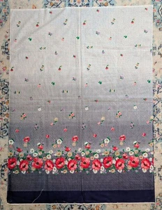 Vintage Navy & White Polka Dot Cotton Fabric W/ Red Poppies & Daisies 47" x 35" - Picture 1 of 8
