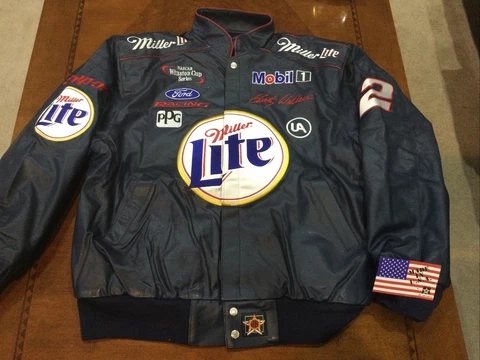 Vintage NASCAR Rusty Wallace Miller Lite Leather Jacket NOS JH Design Med USA Md Cover
