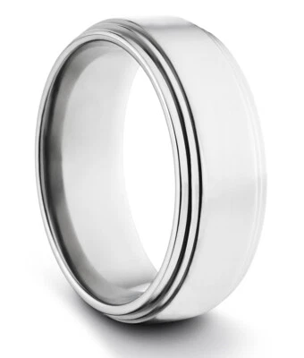 TungstenMasters 8MM/6MM TITANIUM Mens/Womens Polished Silver Wedding Band Ring - Image 1 of 4
