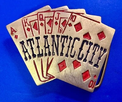 ATLANTIC CITY Straight Royal Flush Playing Card Solid Brass Cutout Belt Buckle - Image 1 of 4