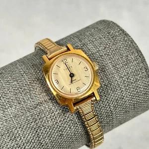 VTG Timex Watch Womens 21mm Square Manual Wind Gold Tone Expansion Band Working - Picture 1 of 12
