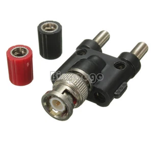 BNC Male Plug to Two Dual 4mm Banana Jack Binding Coaxial Adapter Connector - Bild 1 von 4