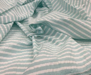 BLUE & WHITE STRIPED COTTON SEERSUCKER- 60" WIDE--BY THE YARD - Picture 1 of 3