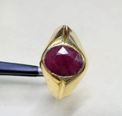 Natural Red Ruby Solid 925 Silver Gold Plated Men's Ring SZ 8.5 US 6.02 Grams - Image 1 of 4