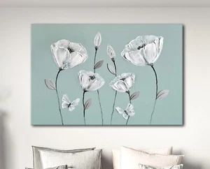 30x20 inches CANVAS LIGHT DUCK EGG & WHITE PAINTING ZEN WALL ART PICTURE PRINT - Picture 1 of 3