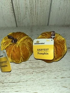 Primitive Harvest Fall Decor Set/2 Velvet Fabric Pumpkins Orange 3.5” X 3.5”NEW - Picture 1 of 4