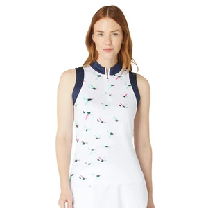 Callaway Ladies Birdie Print Sleeveless Polo in White with Navy Blue Trim - Picture 1 of 6