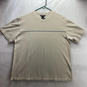 Woolrich Men’s Sz L Beige Short Sleeve Pull Over Thick V Neck Shirt - Picture 1 of 6
