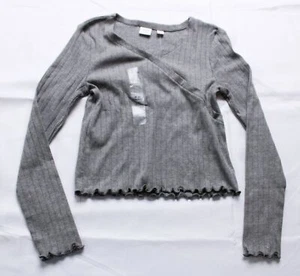 GAP Kids Girl's LS Ribbed Wrap-Over Top MP9 Charcoal Heather Gray Medium NWT - Picture 1 of 3