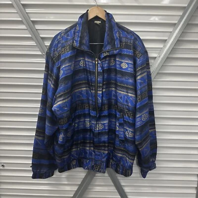 Chaqueta Shanghai Silk (100%) Cremallera Completa Años 80 Geométrica Mujer XL Azul Negro Dorado Foto 1 de 4