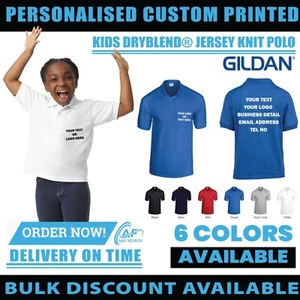 Personalised Custom Gildan Kids DryBlend Jersey Knit Polo Shirt Casual GD40B - Picture 1 of 15