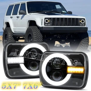 5X7" 7X6" LED Headllights Turn Signal DRL For Jeep Cherokee XJ 1984-2001 H6054LL - Foto 1 di 13