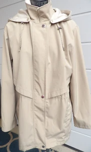 Liz Claiborne Rain Coat Women's Detachable Hood Tan Mid Length Lined Size Large - Picture 1 of 11