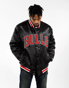 Starter NBA Chicago Bulls Satin Bomber Jacket Authentic Black Label Size LARGE