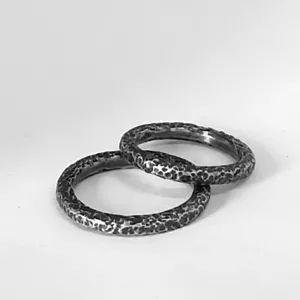 Oxidized Rustic Silver Stackable Ring 925 Sterling Hammered Band Minimalist Gift - Picture 1 of 10