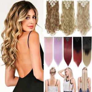 Women 8pcs Full Head Clip in 100% Natural Hair Extensions Thick as Human Wavy FO