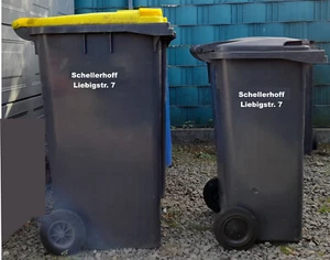 Mülltonne Aufkleber Wunschtext Name + Straße 2 zeilen Starkklebende Folie (8603) - Bild 1 von 1