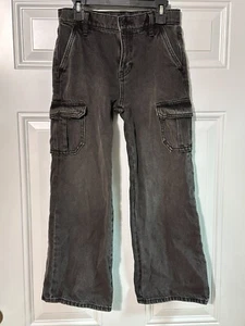 Old Navy High Rise Baggy Wide Leg Cargo Black Cotton Denim Jeans Girls Size 10 - Picture 1 of 4