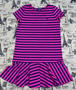 Polo Ralph Lauren Girls Size XL (16) Pink Navy Blue Stripe Polo Dress - Picture 1 of 10