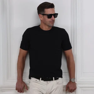 Collars and Co Luxury Cotton Black Short Sleeve T-Shirt Mens Casual Modern $59 - Picture 1 of 5