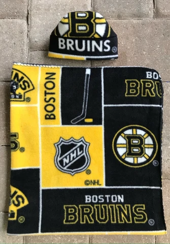 Boston Bruins NHL Fleece Newborn Infant Baby Receiving Blanket & Hat Gift Set Cover