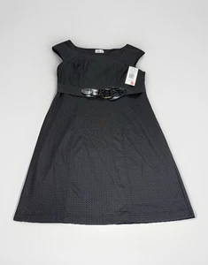 NEW Robbie Bee Size 16 Knit Ponte Dress Sleeveless Black Stretch Belt Lined $60 - Picture 1 of 6