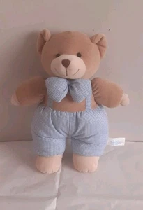Priscilla Larsen Brown Teddy Bear Soft Plush Toy Rattle 1999 Blue Check Bow - Picture 1 of 5