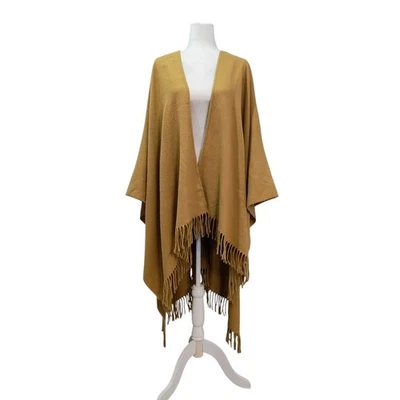 Poncho largo Amanda Smith talla única vintage drapeado bronceado acogedor frente abierto con flecos Foto 1 de 4