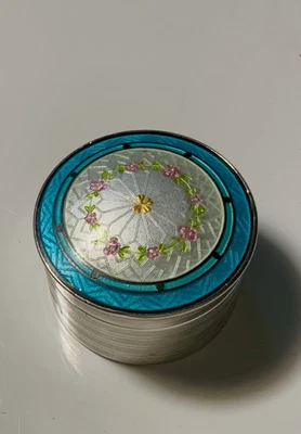 ¡HERMOSO! Antigua caja de tocador de plata esterlina *esmalte perfecto* ¡grandes colores! Foto 1 de 4