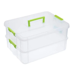 2 Layer Stack & Carry Box, Plastic Multipurpose Portable Storage Container Bo... - Picture 1 of 7