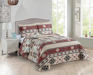 Rustic Striped Southwestern Quilt Stitched Western Bedspread Bedding Set with Be - Picture 1 of 4
