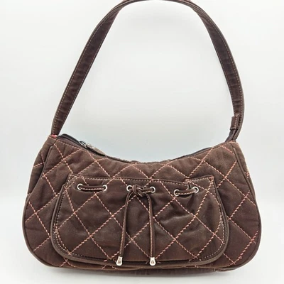 VERA BRADLEY Quilted Shoulder Bag Brown Microfiber Floral Lined Purse - Image 1 of 4