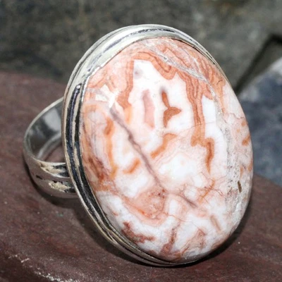 Mexican Laguna Lace 925 Silver Plated Gemstone Ring US 7 Promise Gift JW - Image 1 of 3